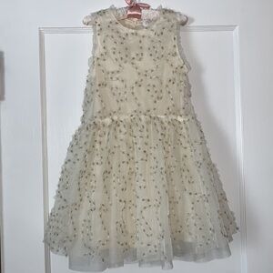 Zara 6 Cream & Gold Tulle Overlay Dress EUC Beautiful 🤩